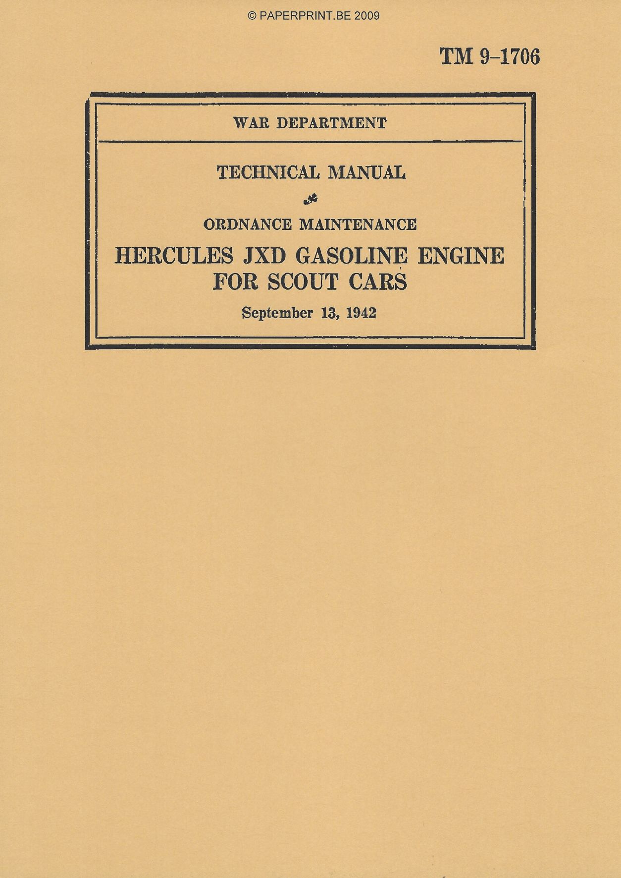 TM 9-1706 US HERCULES JXD GASOLINE ENGINE FOR SCOUT CARS